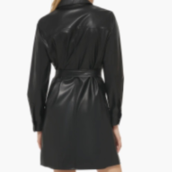 NWT_DKNY Long Sleeve Faux Leather Shirtdress  Snap-Closure Belted Medium - Picture 14 of 16